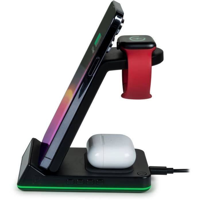 Réveil et station de charge 4-en-1 thomson cl750ia pour apple avec bandeau led lumineux - noir