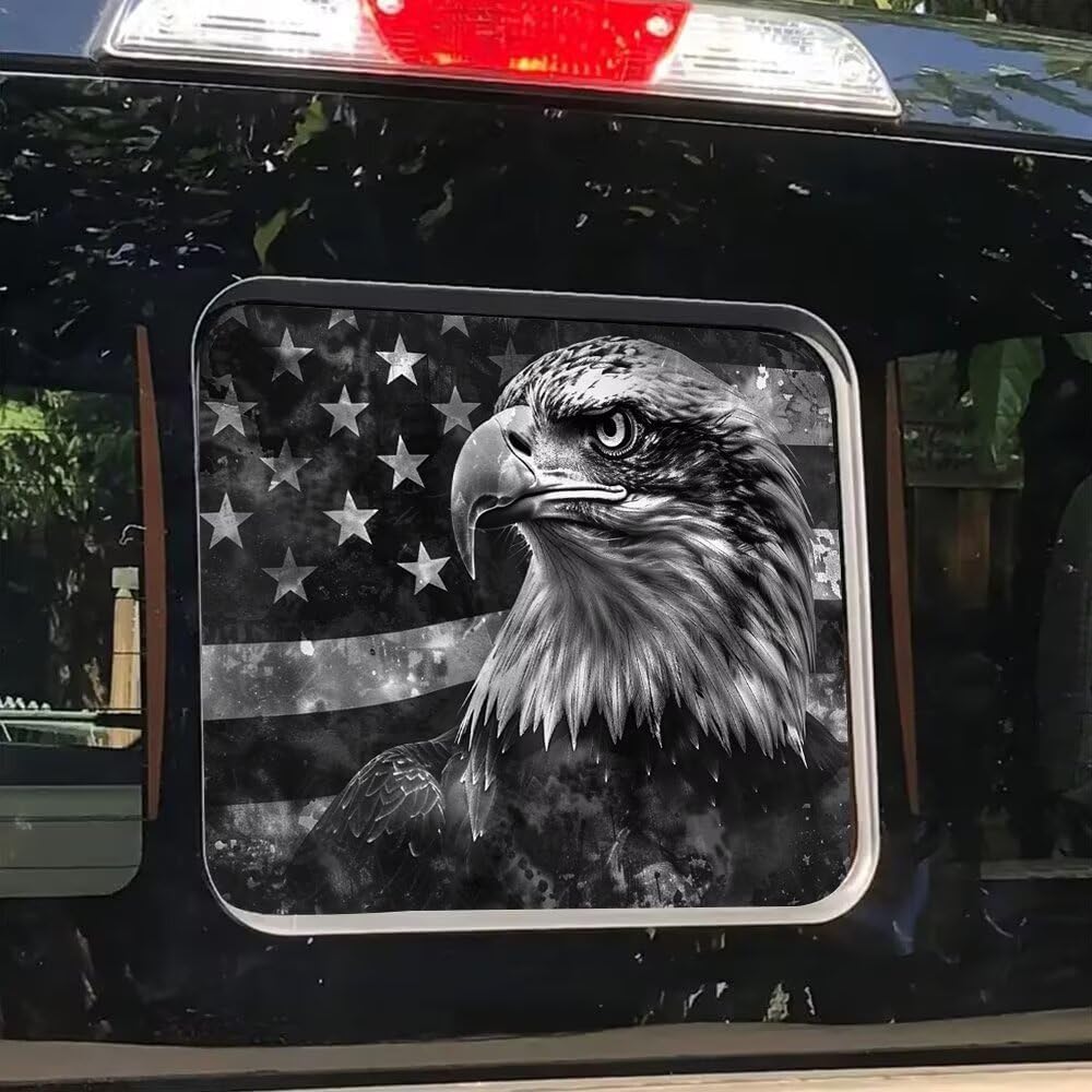 Weißkopfseeadler Aufkleber Hintere Schiebefenster LKW Aufkleber, Schwarze Amerikanische Flagge Heckscheibenaufkleber für LKW Pickup, Patriotische Grafik Vinyl Auto Dekoration
