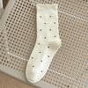 Women's Fall Ballet-Style Polka Dot Mid-Calf Cotton Scrunch Socks with Rolled Edge