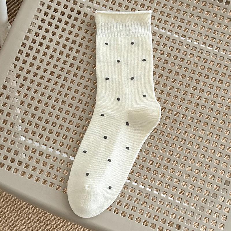 Women's Fall Ballet-Style Polka Dot Mid-Calf Cotton Scrunch Socks with Rolled Edge