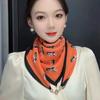 Magnetic buckle cotton and linen small square scarf silk scarf women's spring and autumn versatile neck protection scarf triangular scarf new warm sca