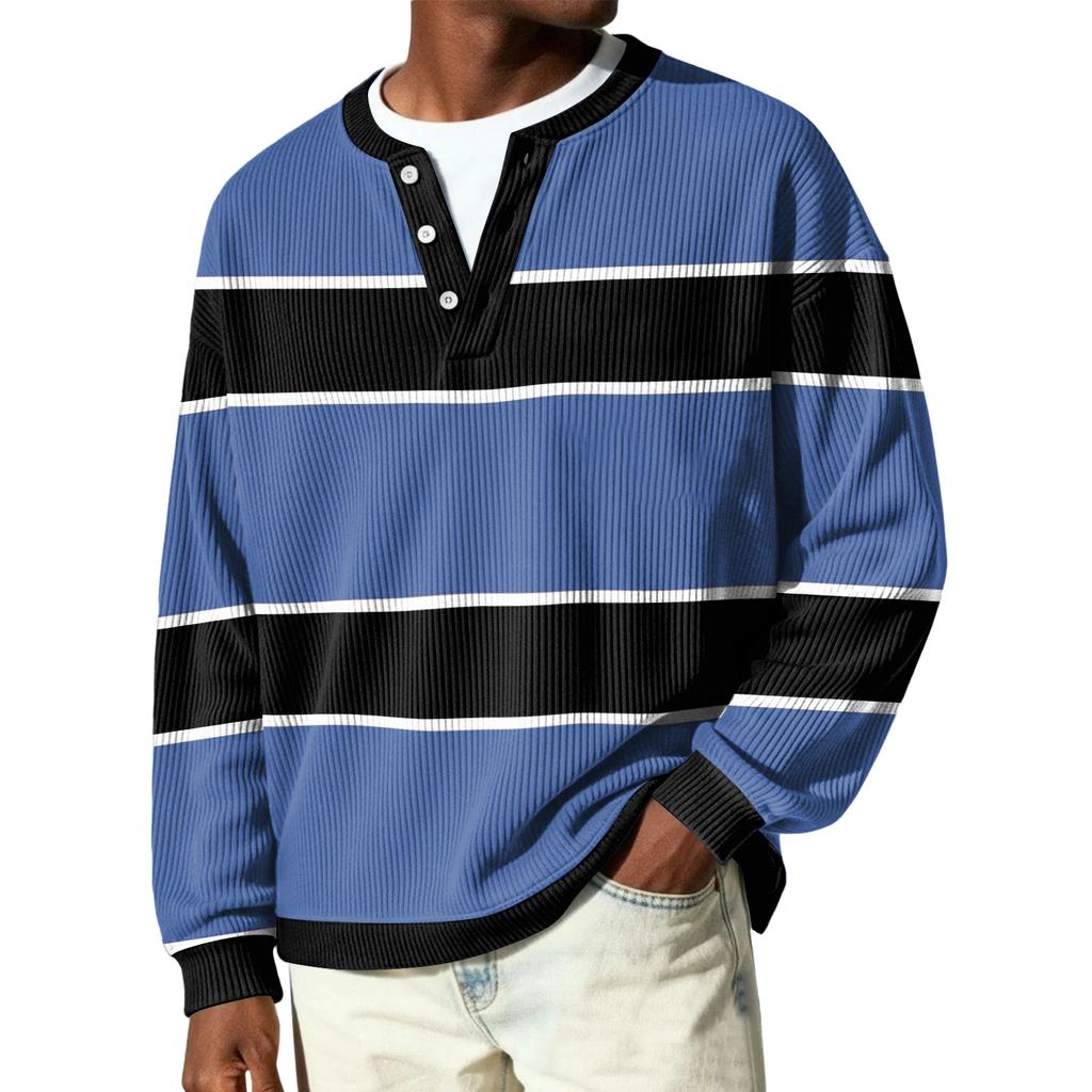 Men's Button-Down Collar Long-Sleeve Ribbed Knit Pullover