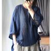 Women Vintage Solid Color Shirts O-Neck Seven Sleeve Top Irregular Loose Chinese Style Autumn Blouses