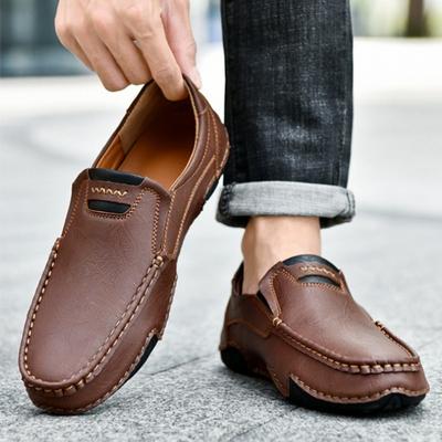 New Handmade Leather Men Shoes Casual Comfortable Men Loafers Slip On Leather Shoes Men Flats Hot Sale Outdoor Walking Shoes