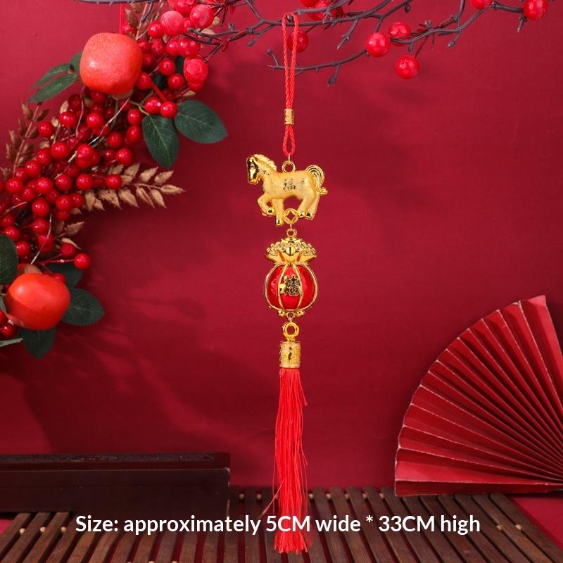 Festive Zodiac 2026 Year Of The Horse Lantern Pendant Chinese New Year Red Gold Lucky Decoration Car Pendant Accessories Gifts