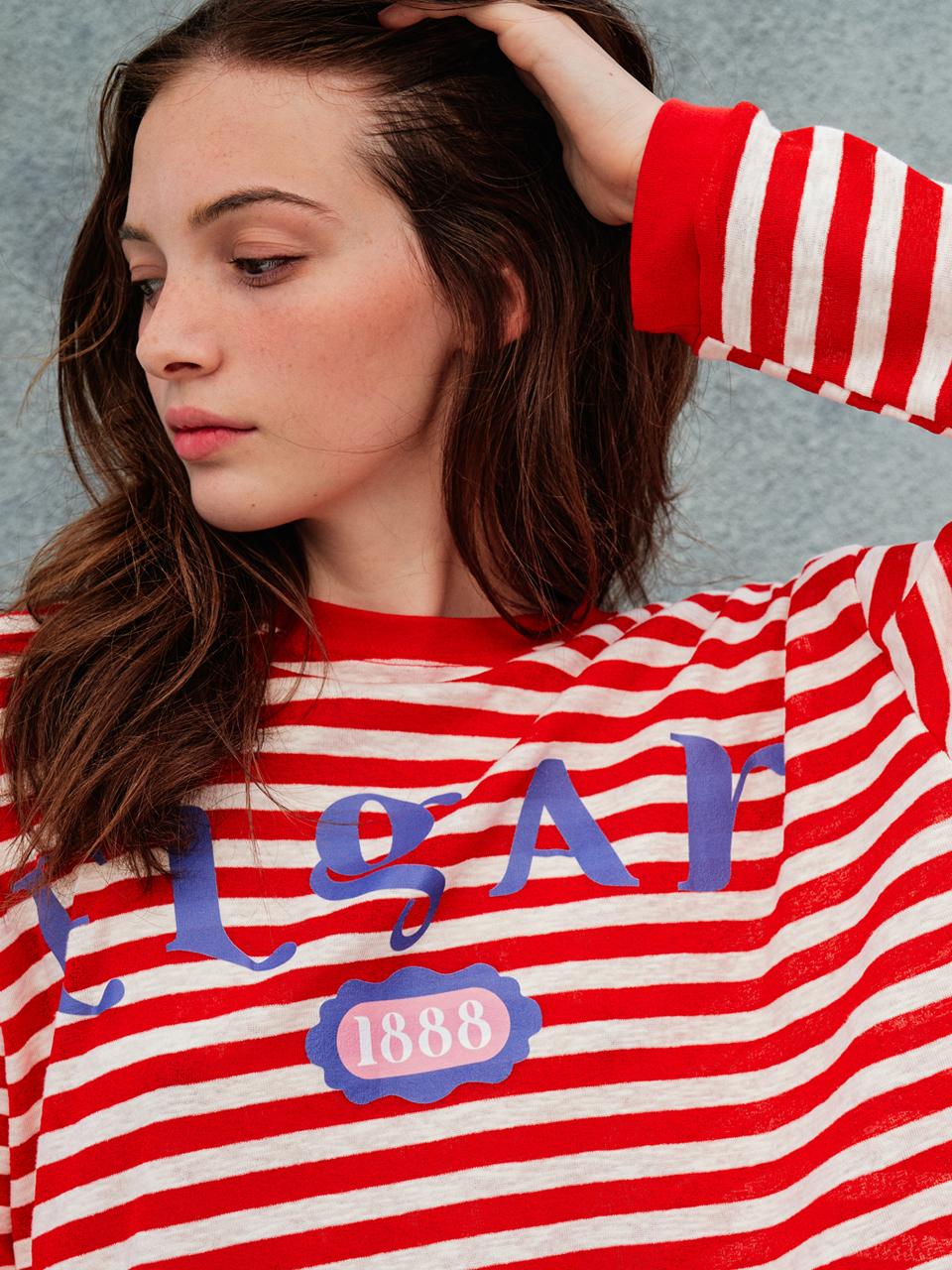 Sorry, Too Much Love Loose Fit Drop Shoulder Stripe T-Shirt_Red Red