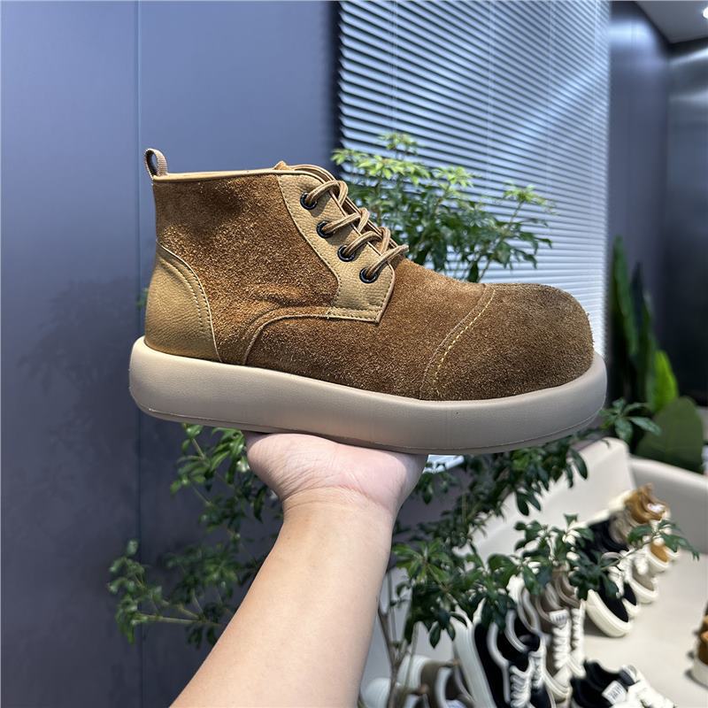 Leather Clown Shoes Winter Velvet Warm High Top Derby Shoes Thick Sole Old Big Head Leather Shoes Flm