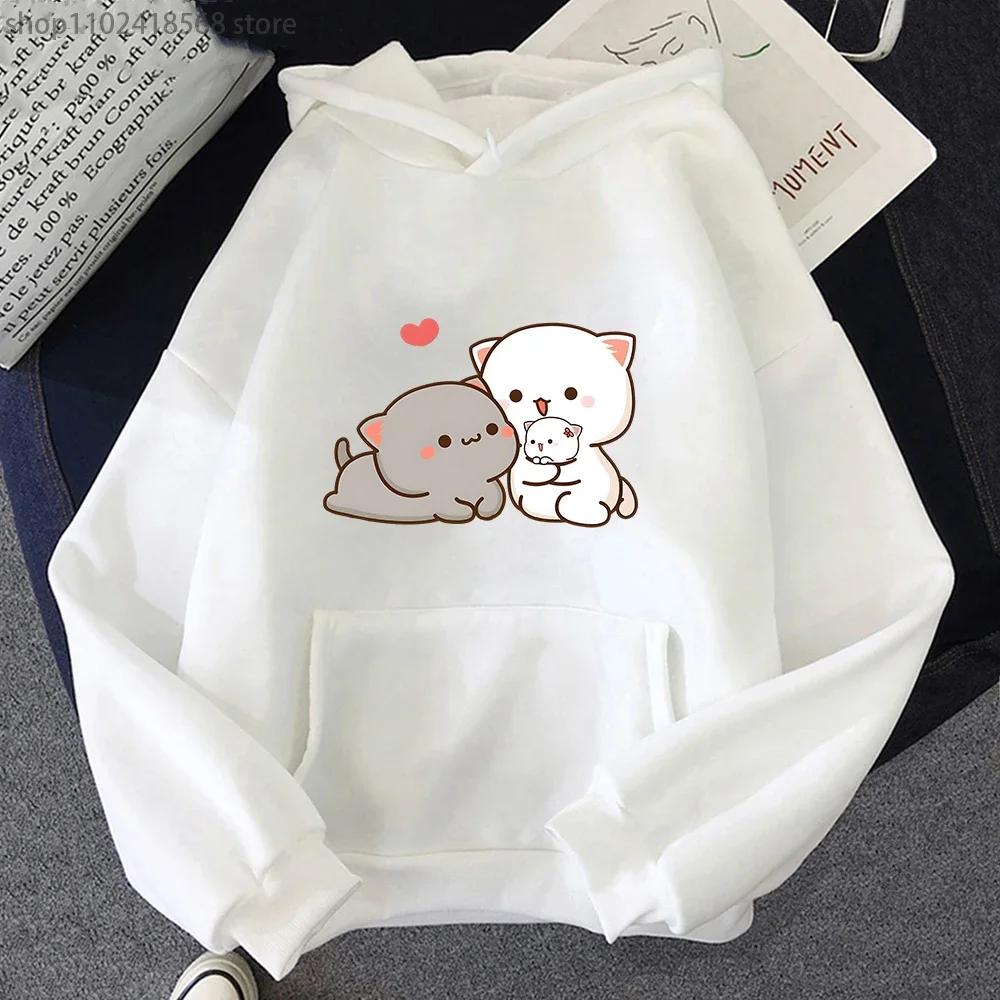 Peach Cat Hoodies Women Funny Mochi Fashion Sweatshirts Peachcat Female Harajuku Tops Round Neck Oversized  Kawaii Y2k