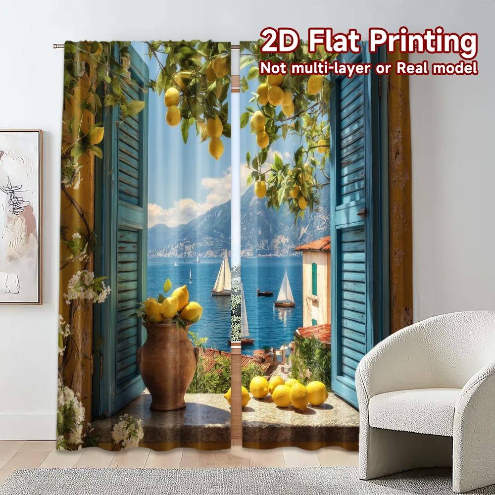 2pcs, 2D FLAT PRINTING Curtains (Without Rod) LemonView(1) Chic Chic Curtains Versatile Durable Polyester Curtains Art Deco