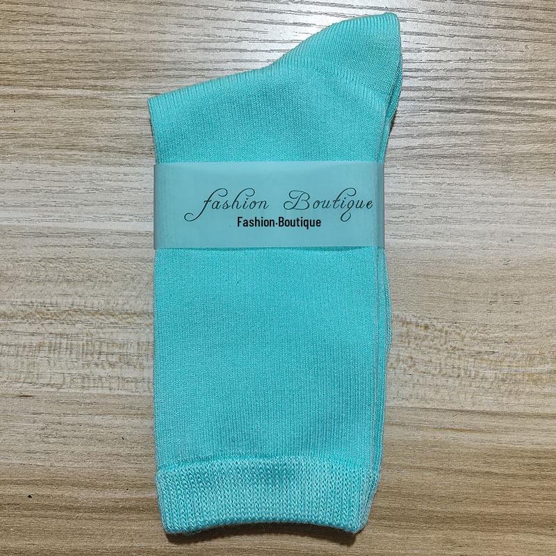 Japanese Retro Women's Cotton Knee-High Socks with Two-Stripe Design, Color Block Style.
