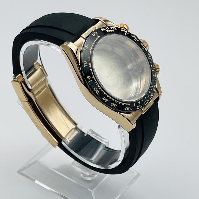 Quartz PVD Plated Watch Case with Rubber Strap & Sapphire Glass for VK63 Movement