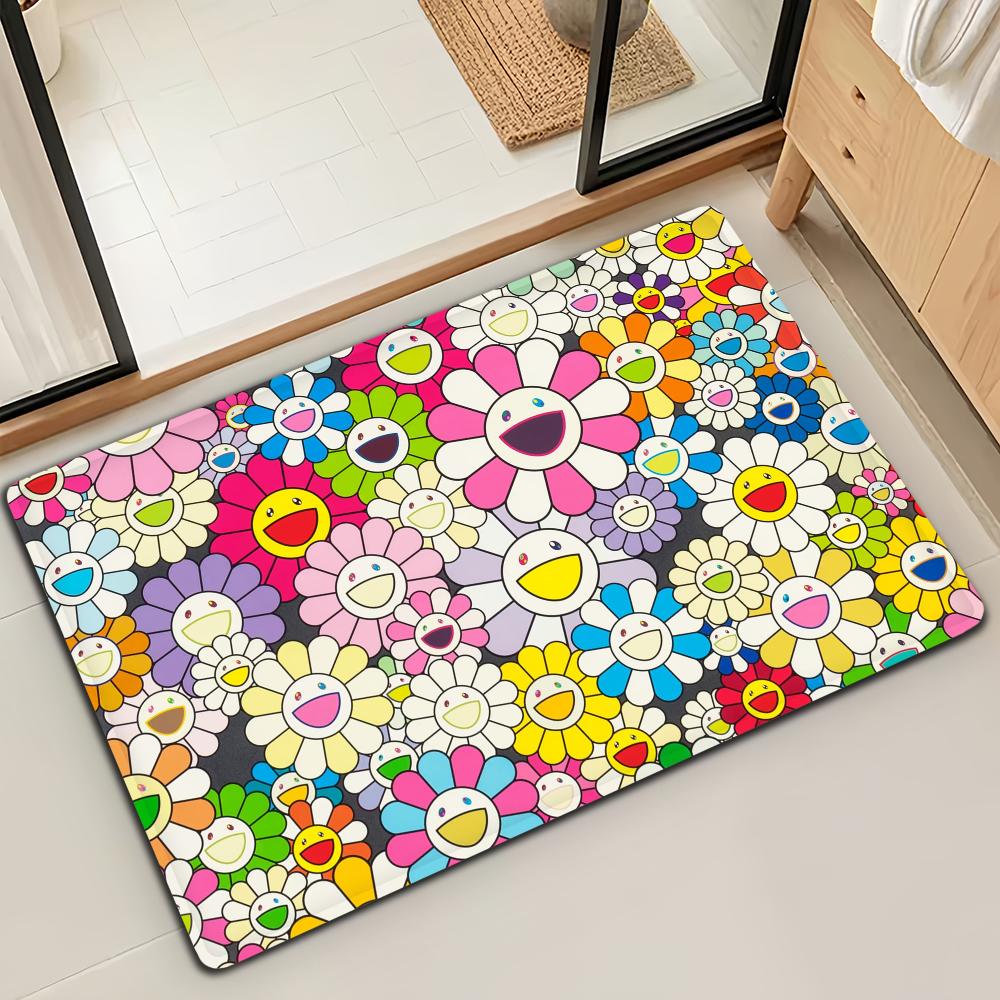Fashion M-Murakamis Art T-Takashi Door Mat Bath Microfiber Decorative Versatile Flannel Floor Quick Dry Absorbent Non-slip Sole