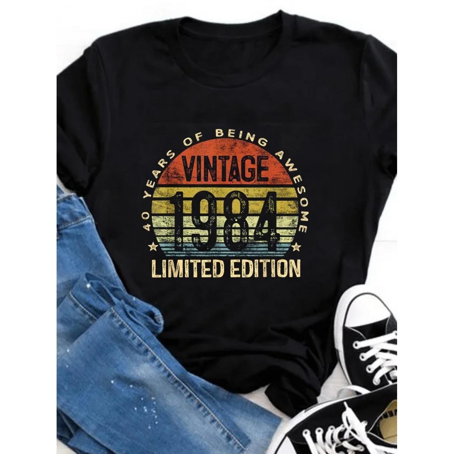 

Vintage 40 Years Of Being Awesome 1984 Limited Edition Women New Style Women s T shirt Tee Tops Fashion Clothing S чёрный
