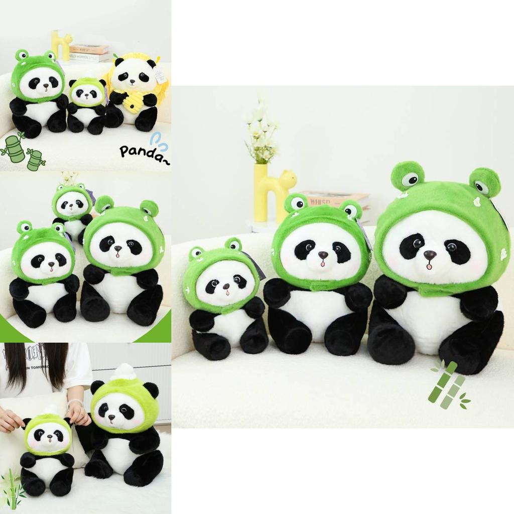 Adorable Panda Plush Toy With Frog Ice Cream And Bee Headpiece For Fun Gifts