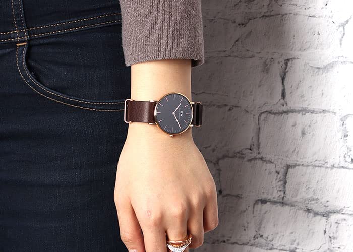 NATO Type Belt Watch Replacement Strap Band Watch Italian Leather Dark Silver NATO Belt Compatible with Belt Width 18mm [MOD] Brown/Buckle