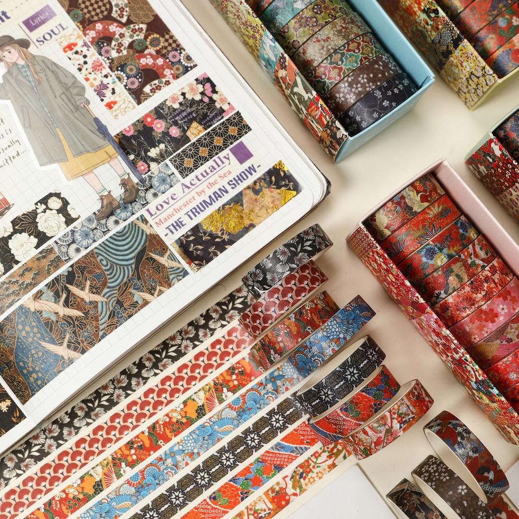 10pcs Ukiyoe Series Paper Tape Set Art Clipart DIY Production and Paper Tape Office School Student Stationery Supplies