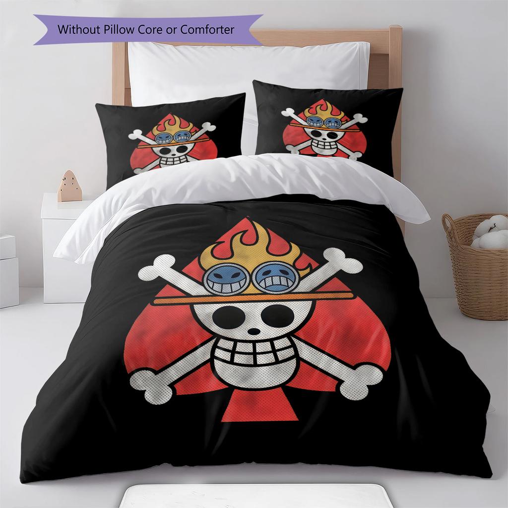 One Piece Logo Pattern Bedding Quilt Set Quilt Cover Pillowcase Home Birthday Gift(1 * Duvet Cover + 2 * Pillowcase, Without Core)