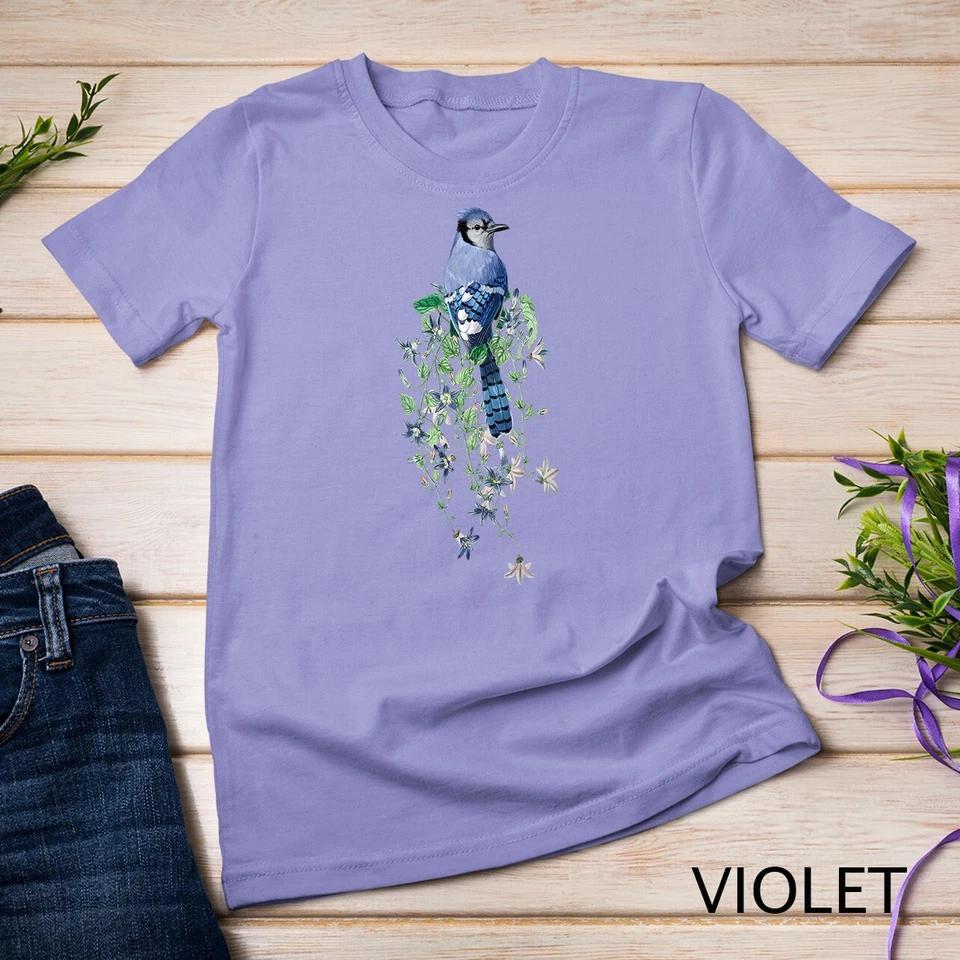 Flowers and Blue Jay Unisex T-shirt 13 L