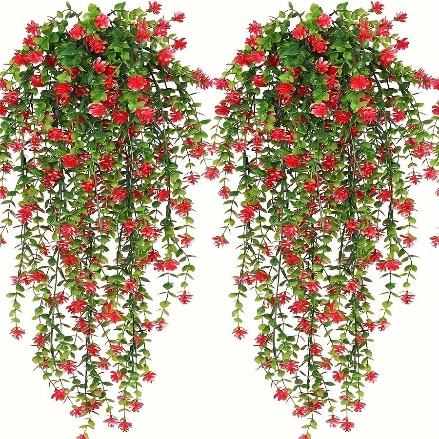 3 шт., Искусственные подвесные растения, Искусственное подвесное растение, Искусственная зелень из листьев эвкалипта, Лоза, Уличные УФ-стойкие пластиковые растения 3pcs красный