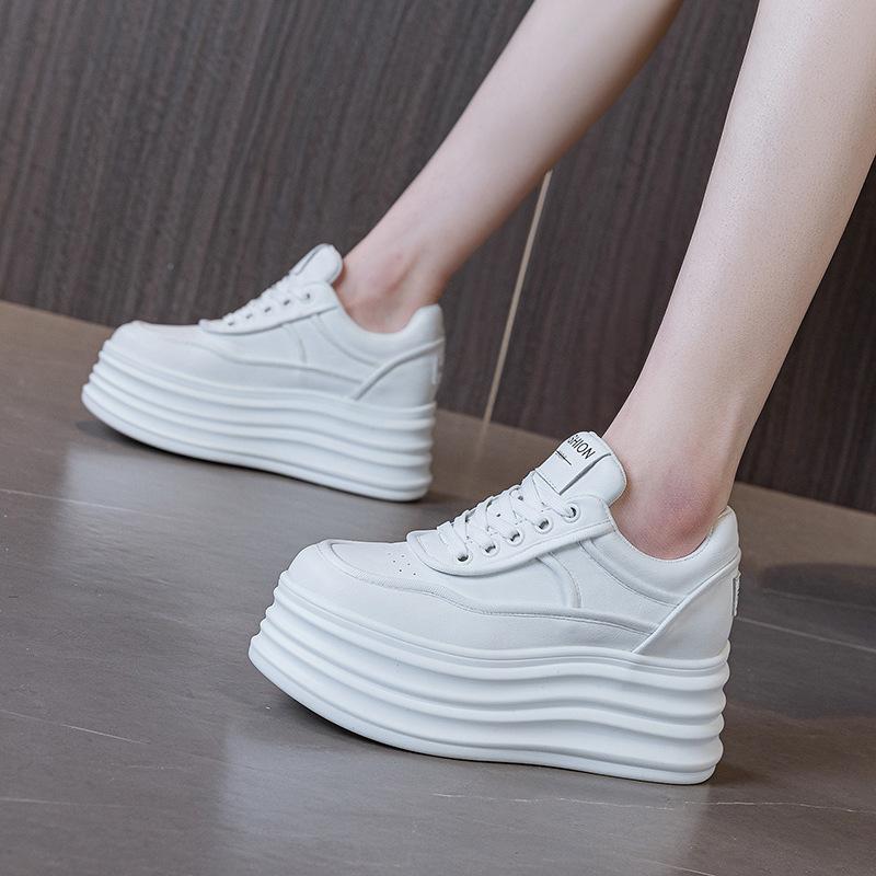 

Fashion 8CM Platform Wedge Sneakers Microfiber Leather Comfy Breathable Skate Board Vulcanized Chunky Hidden Heel Block Shoes 39 белый