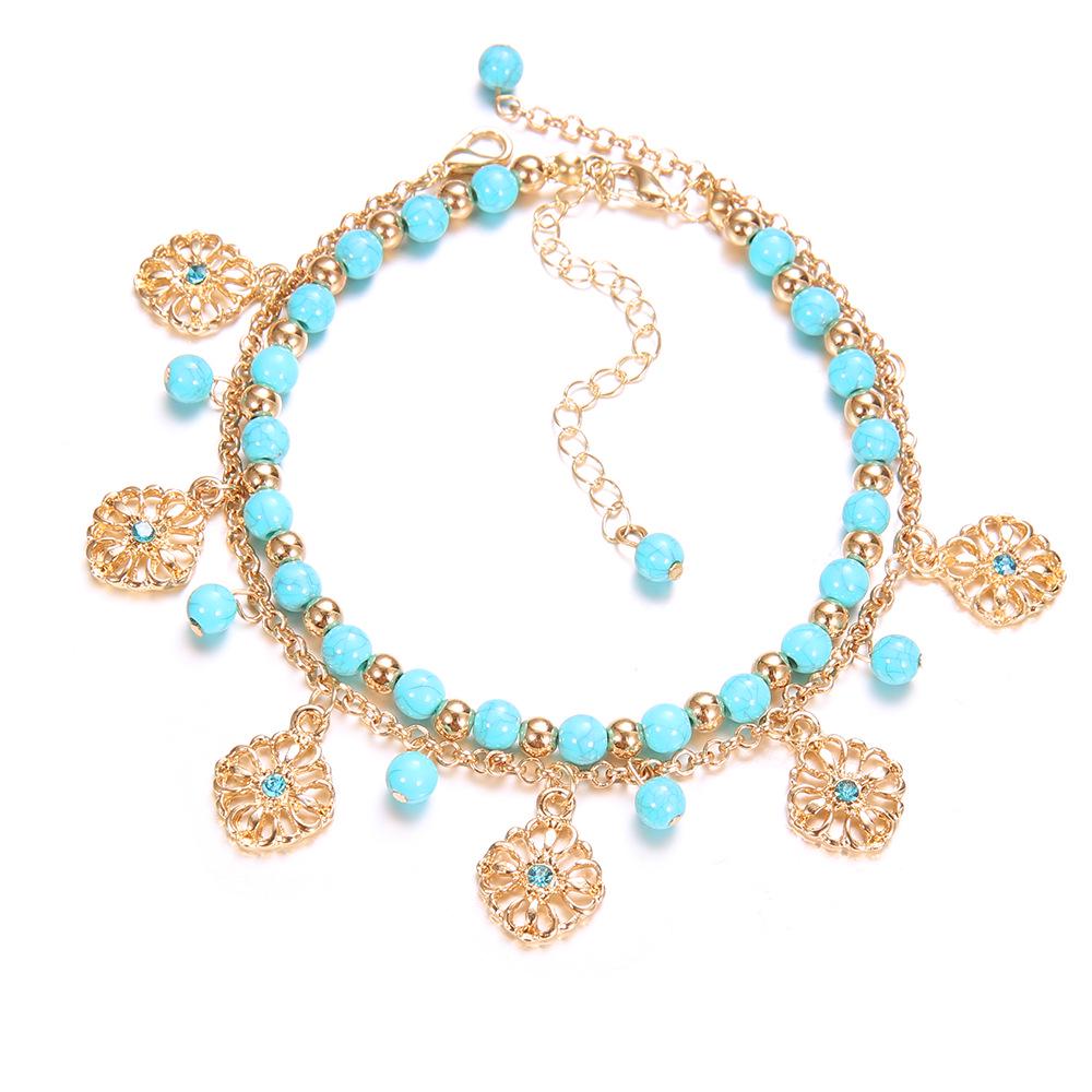 

Синий бирюзовый браслет на ногу с бусинами для женщин, модное ретро богемное украшение в подарок