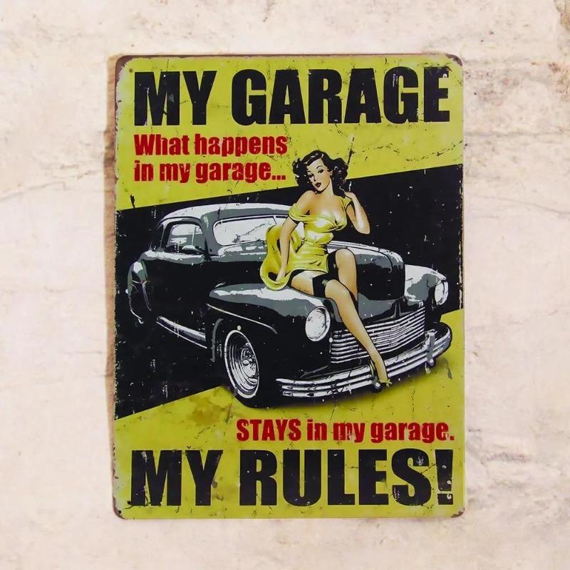 My Garage My Rules Tin Sign 20x30cm, Vintage Workshop Wall Decor Plaque
