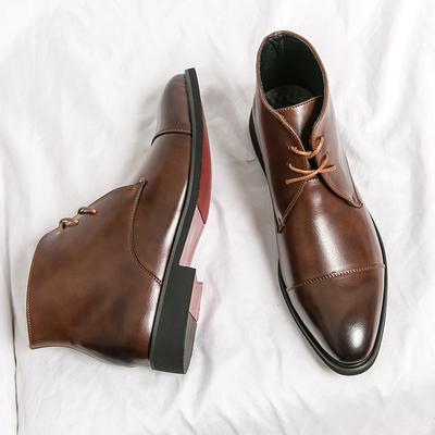 Large Size High-top Pointed-toe Men's Boots In Autumn and Winter New Business Formal Wear British Fashion Lace-up High-top Leather Boots