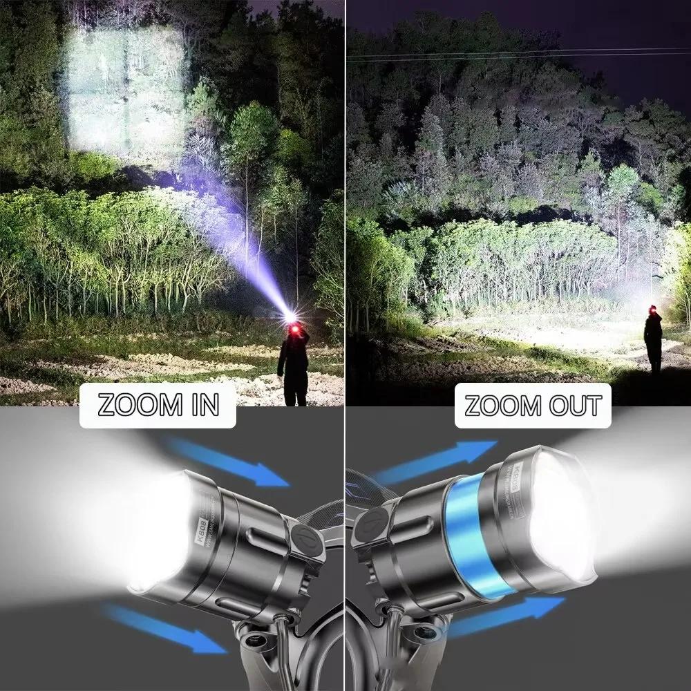 Super Bright XHP90 LED Headlamp Long Range Zoomable USB Rechargeable Waterproof Headlight for Outdoor Camping Hunting Fishing