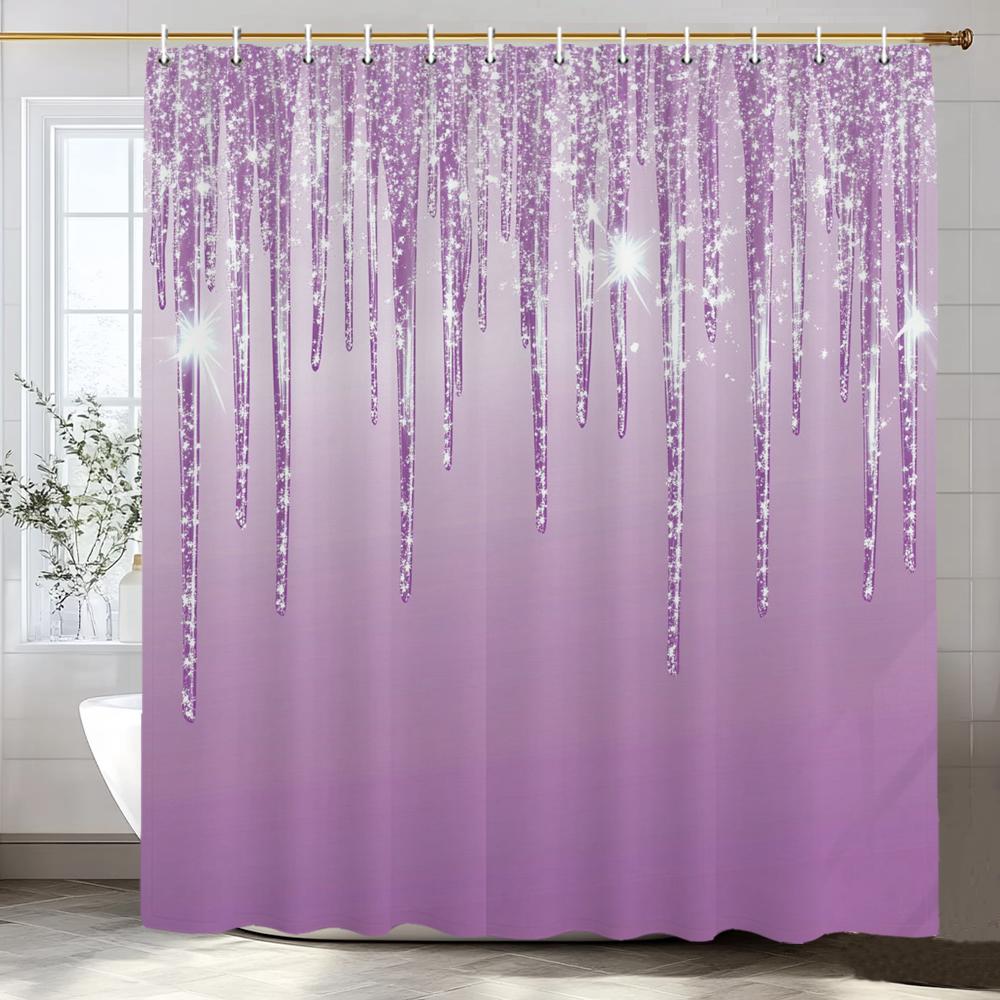 Purple Shiny Pattern Shower Curtain For Bathroom Modern Art Romantic Style Printing Decorative Shower Curtains With Hooks