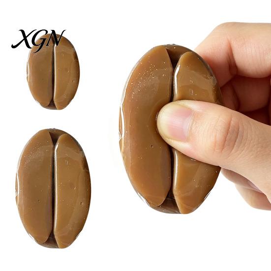 Coffee Bean Keychain Squeeze Toy Realistic Food Healing Sensory Slow Rebound Office Desk Stress Shape Decompression Tool Portable Bag