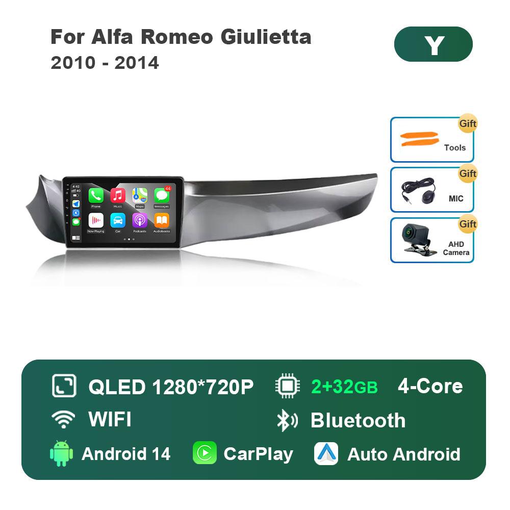Android 14 System Car Radio Multimedia Player for Alfa Romeo Giulietta 2010 - 2014 GPS Navi WiFi IPS Touch Screen DSP Stereo 4G