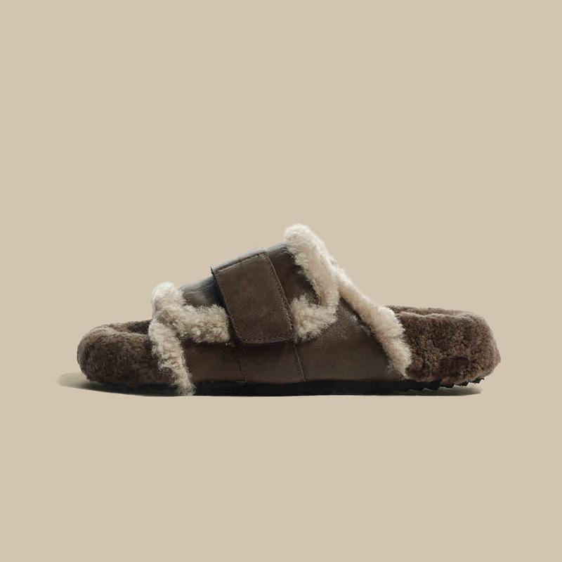 New Style of Warm Fleece Lazy One-shoulder Shoes for Women with Thick Soles Worn Over Them