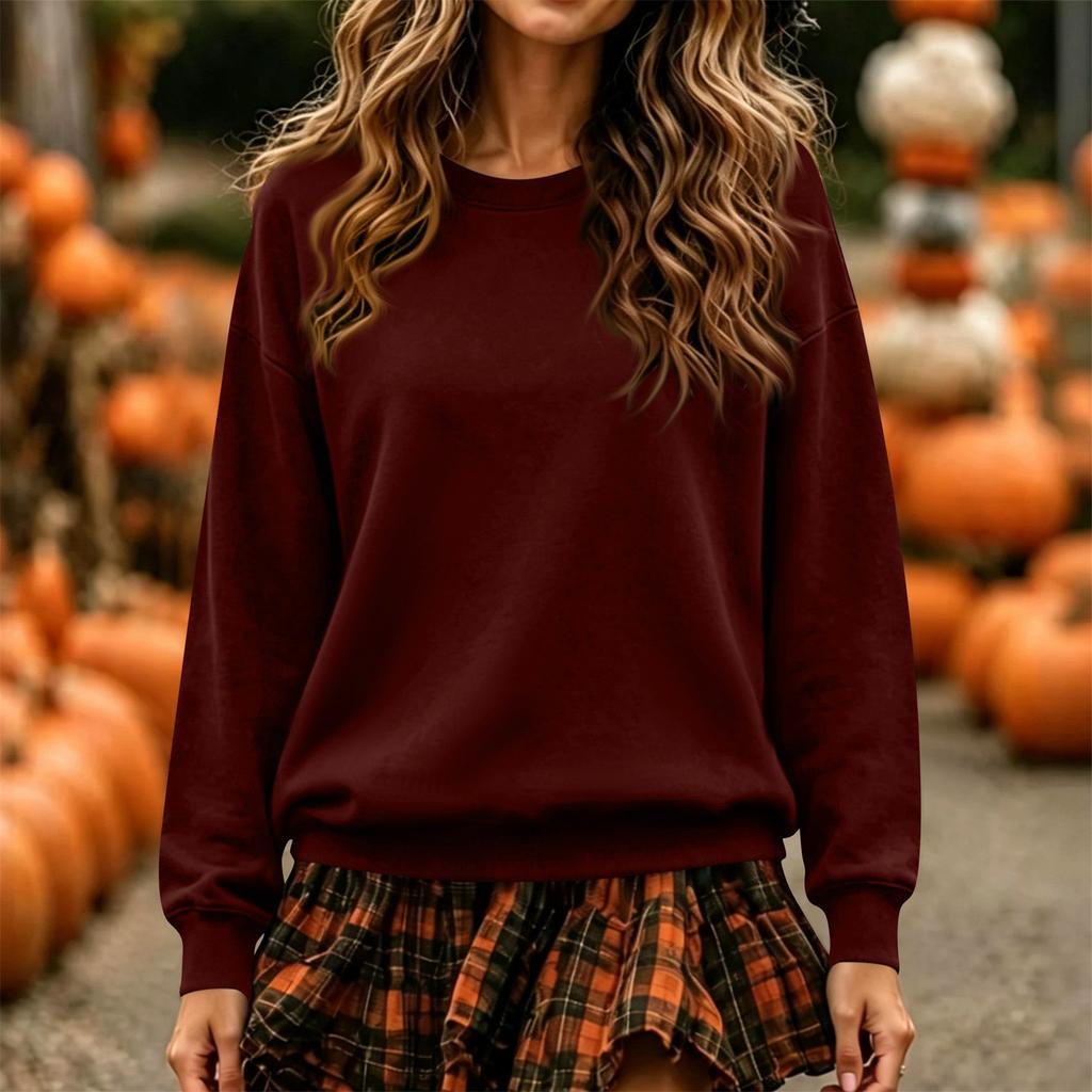 Women's Plus Size Loose Fit Neck Pullover Sweatshirt in Color for Everyday Casual Wear