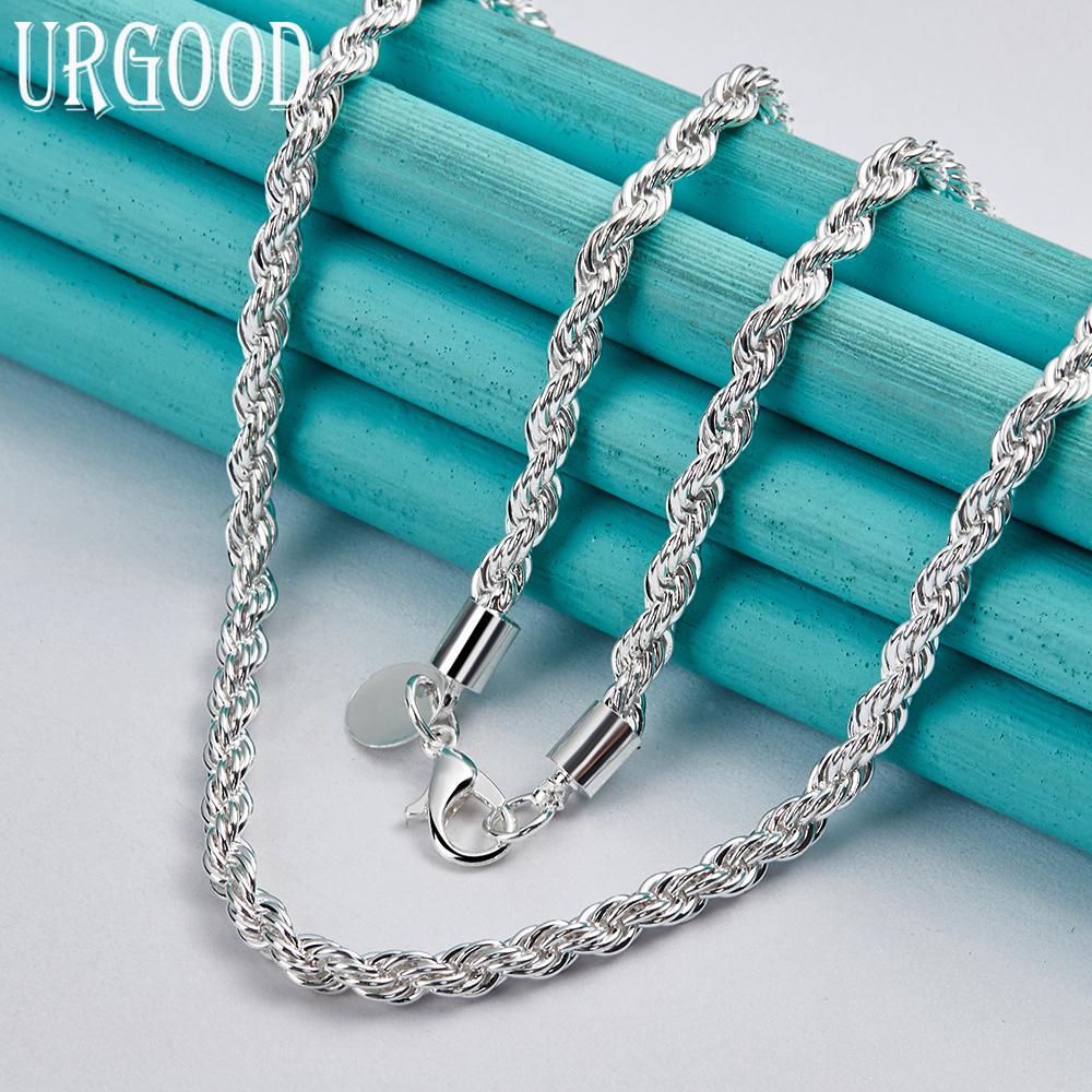 925 Sterling Silver 4mm Twisted Necklace Fashion Jewelry