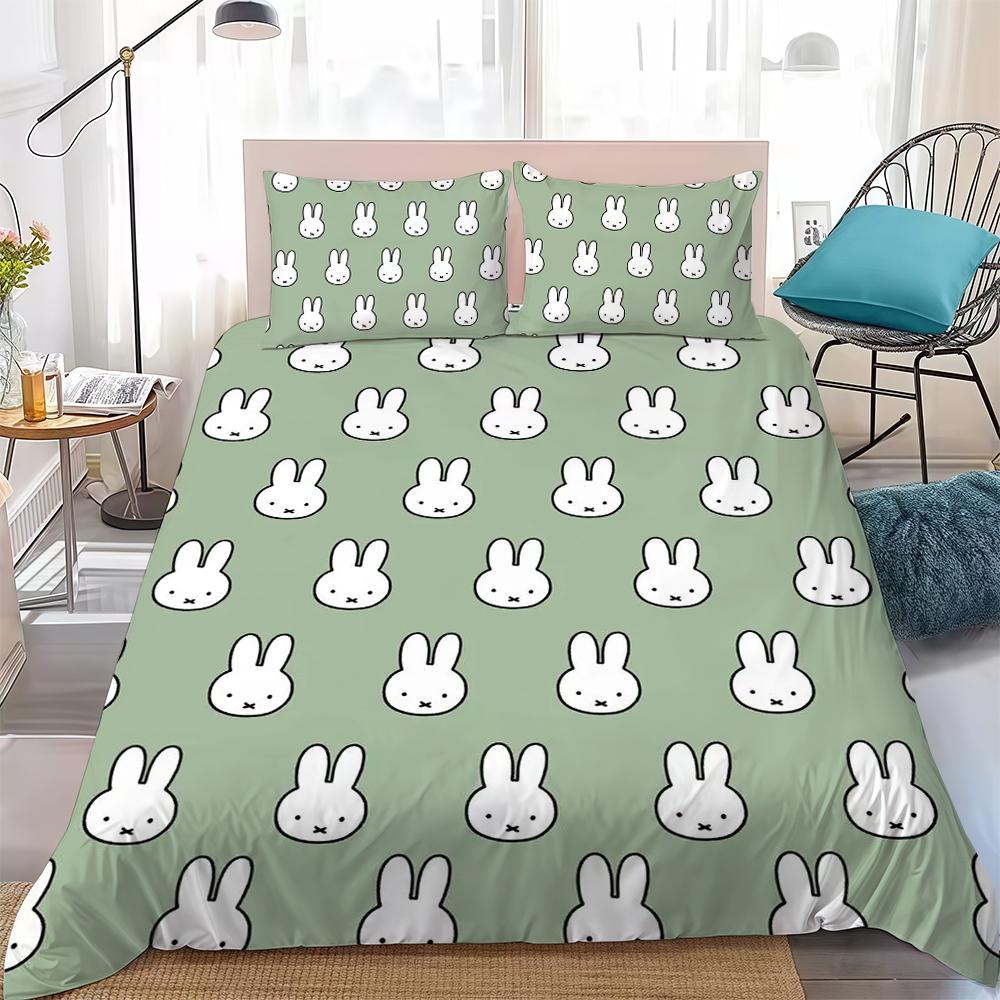 M-Miffy Kawaii Duvet Cover Set Home Style Bedding Soft Laundry Cotton Bed 3 Piece Set Student Dormitory Gift