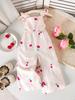 Girls Fashion Retro Casual Romper, Cute Cherry Print, Playful Short Sleeves, Daily Outdoor School Wear