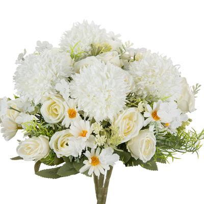 Rose Chrysanthemum Silk Bouquet Artificial Flowers Wedding Home Christmas Wreath Garden Arch Diy Gift Sales Bridal Bouquet