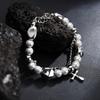 Shiny Imitation Pearl Bead Bracelet Stainless Steel Cross Beaded Bracelets Trendy Desinger Zircon Unisex Accessories Lover Gift