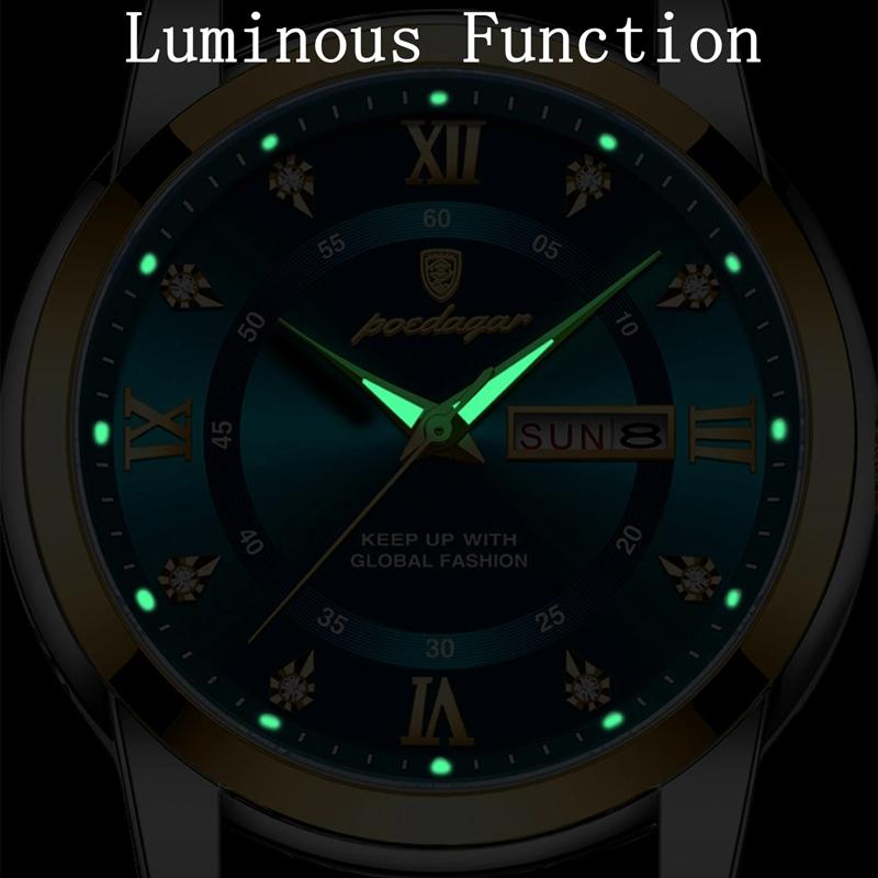 POEDAGAR Men's Watches Classic Fashion Original Quartz Watch for Man Roman Diamond Dial Waterproof Luminous Date Week New Reloj