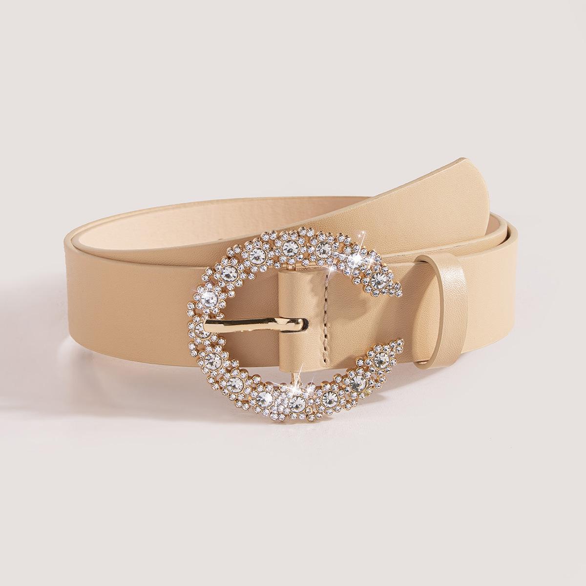 

Шикарный женский ремень черного и коричневого цвета с бриллиантами и универсальной пряжкой 100cm абрикосовый