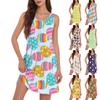Women's Casual Fashionable Breathable Printed Tank Dress With Pockets And Split Hem