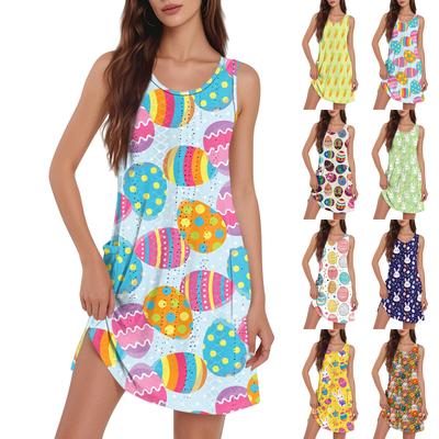 Damen Lässiges Modisches Atmungsaktives Bedrucktes Trägerkleid Mit Taschen Und Geschlitztem Saum