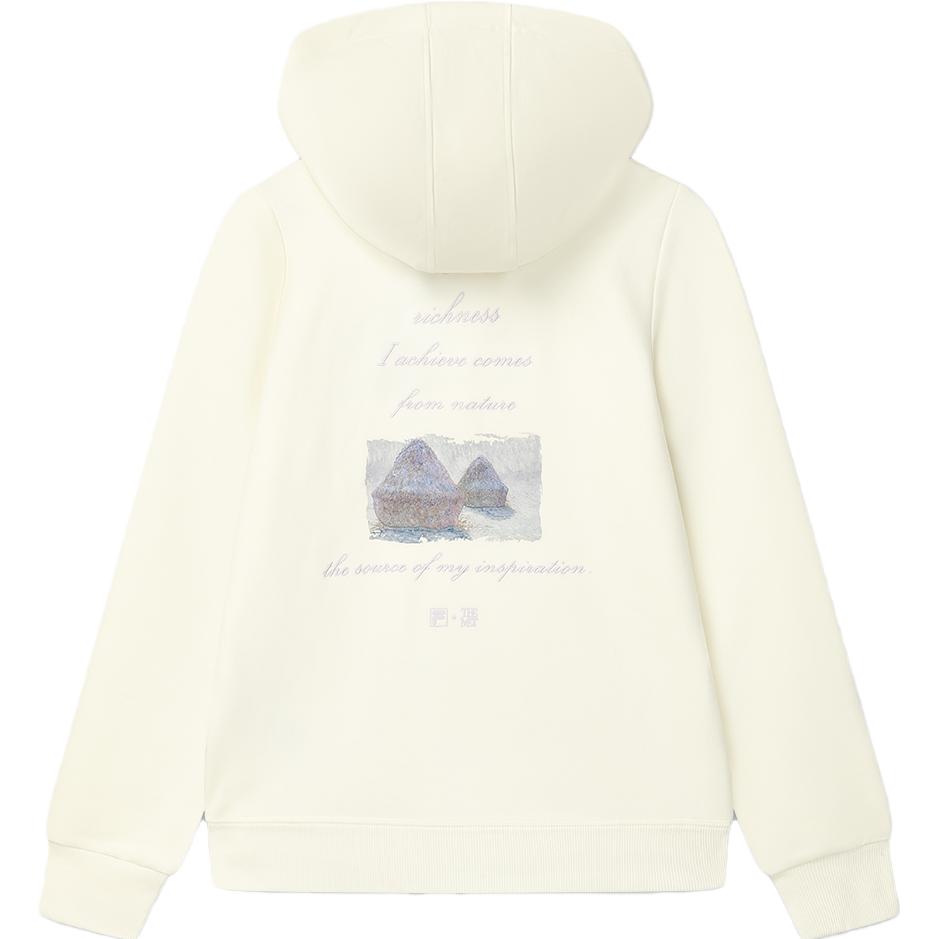 Fila X The Met 2023 Winter New Knit Hooded Sweatshirt Monet Print Women Tops Ceramic-White F11W348202FIV