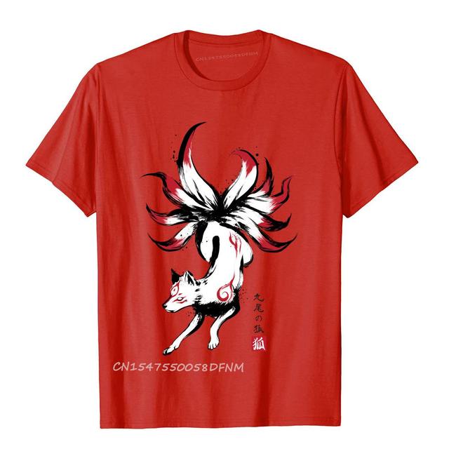 Kyubi No Kitsune Sumi-E Tshirt Amaterasu Okami Wolf Japanese T Shirt for Men Premium Cotton Men's Tops & Tees Novelty T Shirts