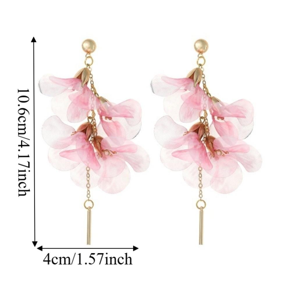 Organza Flower Earrings Tassel Fashion Jewelry Gift Long Tassel Earrings  Women