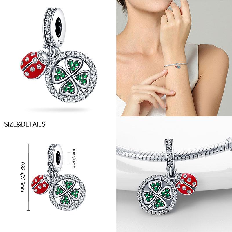 100% 925 Silver Heart Shaped Four Leaf Clover Ladybug Charms Fit Original 925 Women Bracelet DIY Jewelry Making Gift