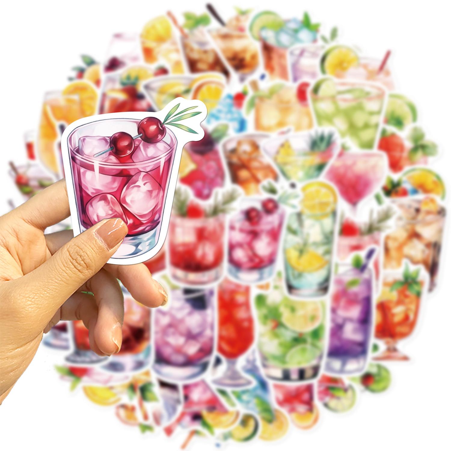 

50 Watercolor Version Cocktail Glass Doodle Stickers Guitar Notebook Suitcase DIY Waterproof Stickers
