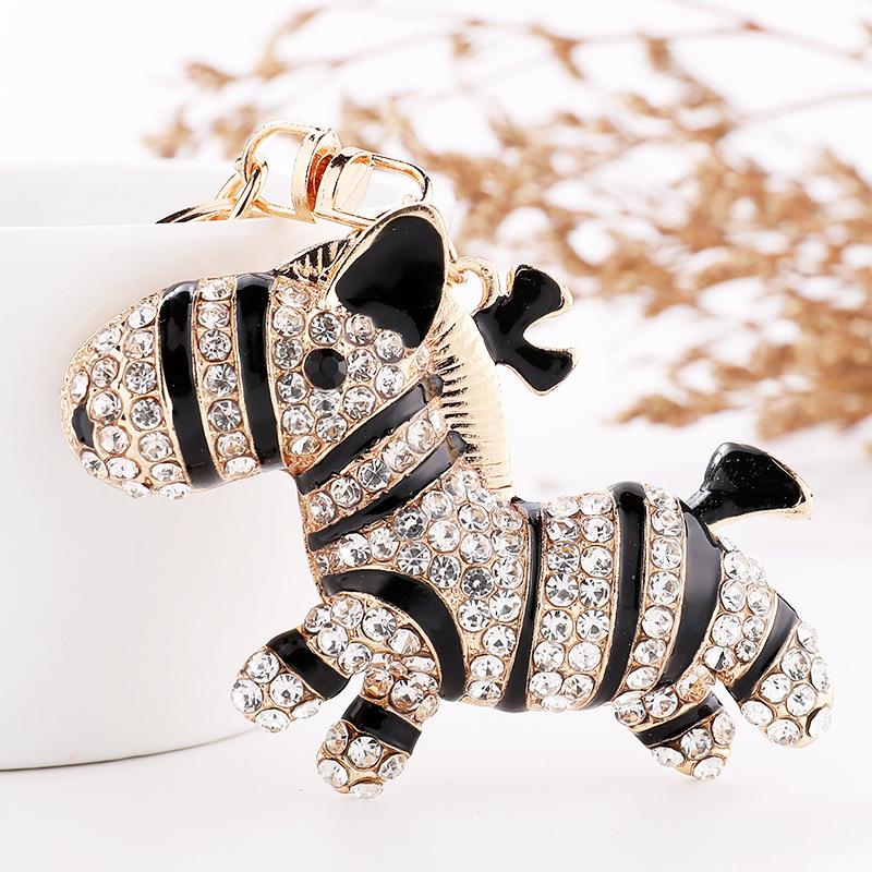 Diamond studded, Zebra keychain, Year of the Horse, Metal Pony Key Pendant, Creative Gift