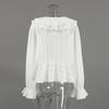 European and American Design Sense White Jacquard V-neck Shirt 1116 Autumn Cotton Long-sleeved Retro Loose Casual Women's Top
