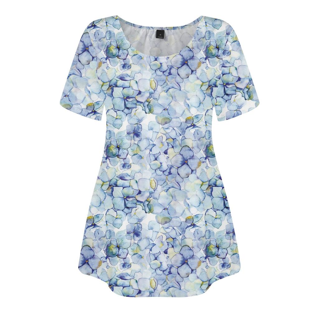 Ladies Round Neck Printed Short Sleeve Top Loose Casual Short Sleeved Plus Size Tops
